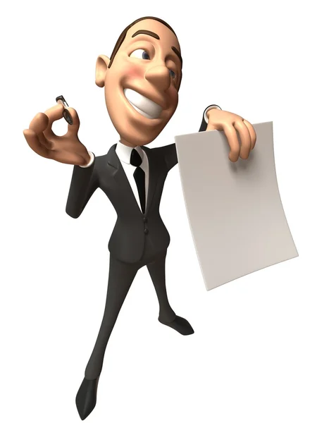 Business man with sheet 3d illustration — Stock Photo, Image