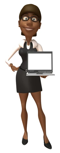 Laptop illüstrasyon holding iş kadını — Stok fotoğraf