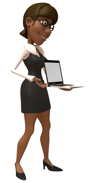 Mujer de negocios sosteniendo un ordenador portátil 3d ilustración — Foto de Stock