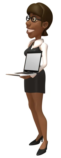 노트북 3d 그림을 들고 사업 여자 — 스톡 사진