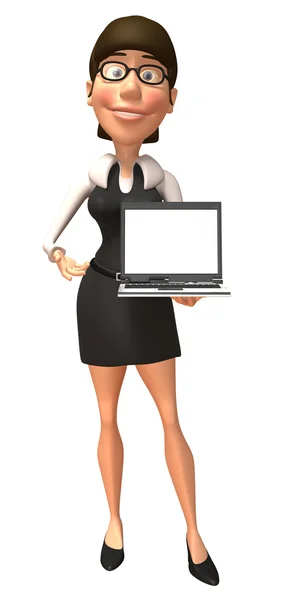 Mujer de negocios sosteniendo un ordenador portátil 3d ilustración —  Fotos de Stock