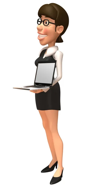 Laptop illüstrasyon holding iş kadını — Stok fotoğraf