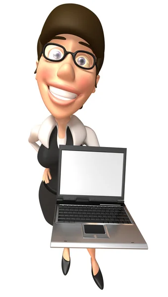 Zakenvrouw houden een laptop 3d illustratie — Stockfoto