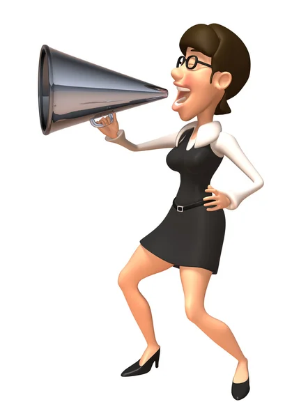 Mulher de negócios com alto-falante ilustração 3d — Fotografia de Stock