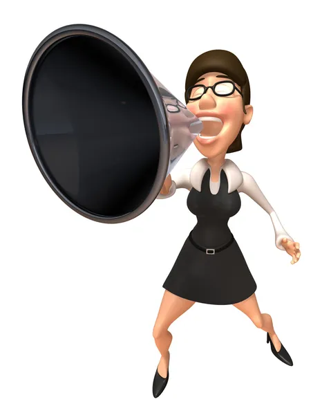 Business woman with loudspeaker 3d illustration — Stock Photo, Image