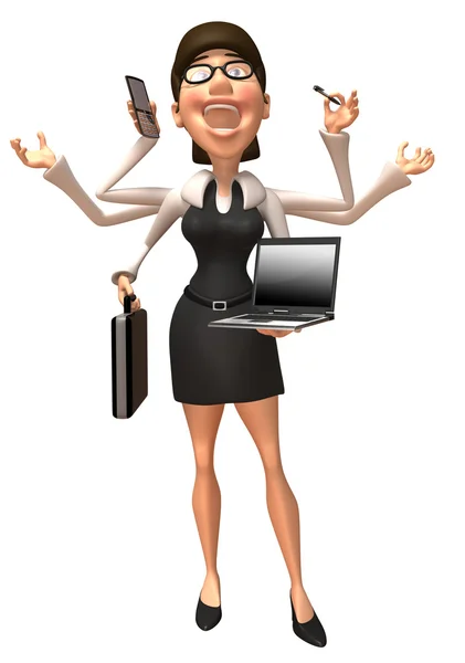 Donna d'affari con molte mani illustrazione 3d — Foto Stock