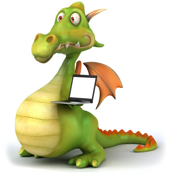 Drago con computer portatile 3d illustrazione — Foto Stock