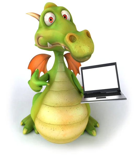 Dragão com laptop ilustração 3d — Fotografia de Stock