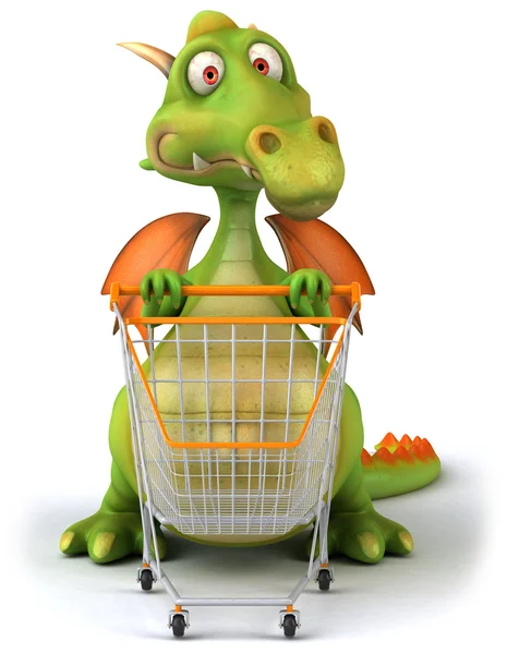 Dragão com carrinho de compras ilustração 3d — Fotografia de Stock