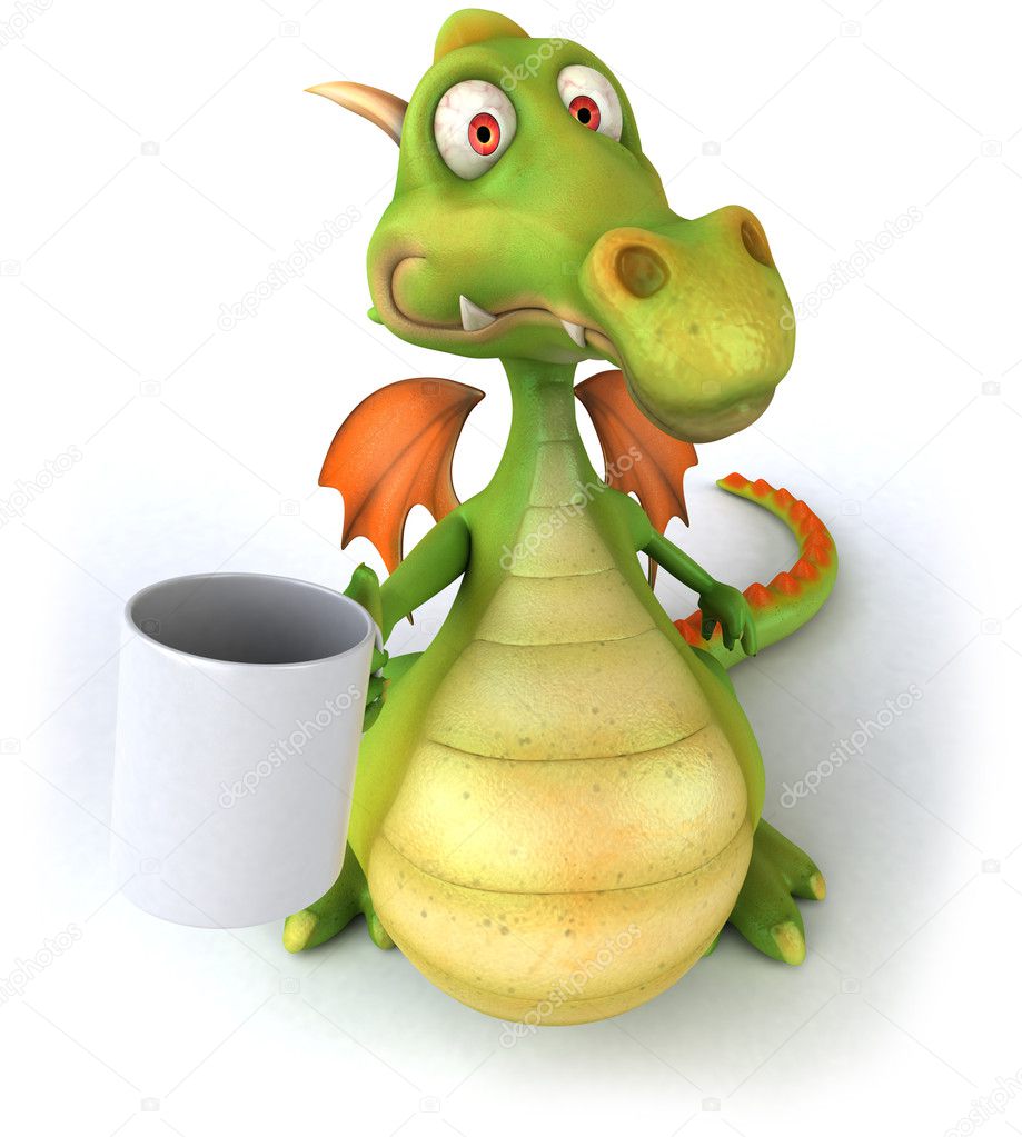 Dragon with a cup 3d illustration
