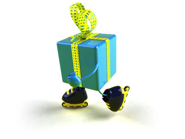 Geschenke auf Rollschuhen 3D Illustration — Stockfoto
