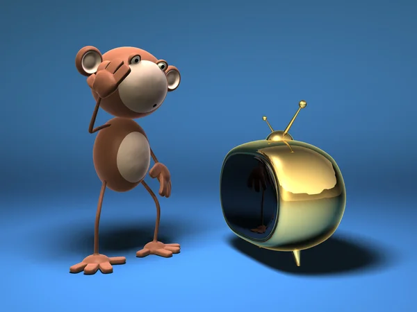 Mono frente a la televisión — Foto de Stock
