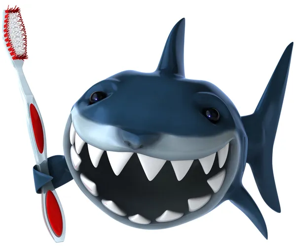 Shark with toothbrush 3d illustration — Stock Photo, Image