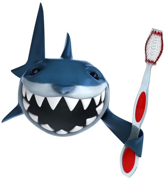 Tiburón con cepillo de dientes 3d ilustración —  Fotos de Stock