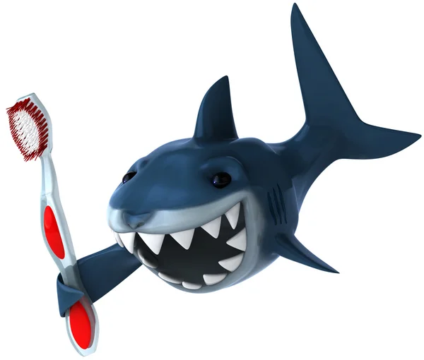 Tiburón con cepillo de dientes 3d ilustración — Foto de Stock