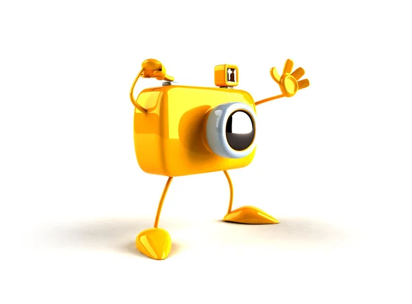 3D-s kamera egy furcsa grimaszt vág 3D-s illusztráció — Stock Fotó