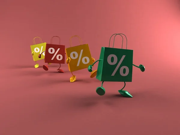 Kassar och påsar: försäljning 3d illustration — Stockfoto