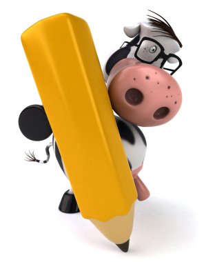 Fun cow with crayon 3d illustration clipart