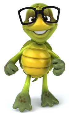 Turtle in glasses 3d illustration clipart