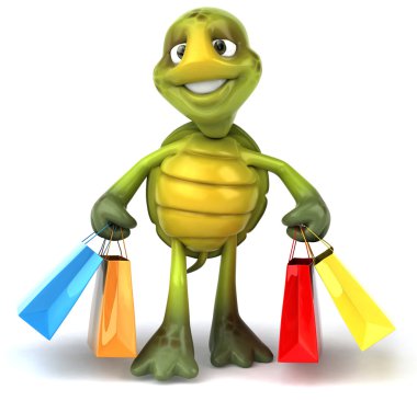 Turtle with shopping bags 3d illustration clipart