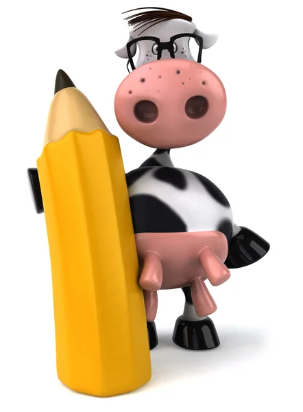 Fun cow with crayon 3d illustration — Stock Photo, Image