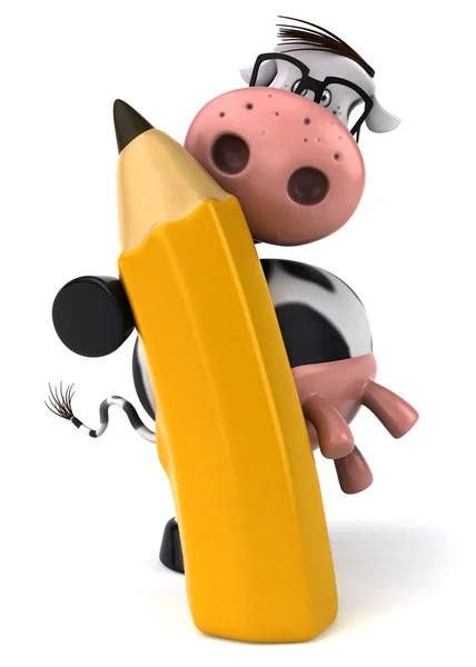 Spaß Kuh mit Buntstift 3D-Illustration — Stockfoto