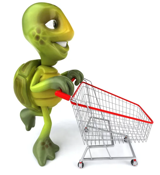 Turtle met shopping cart 3d illustratie — Stockfoto