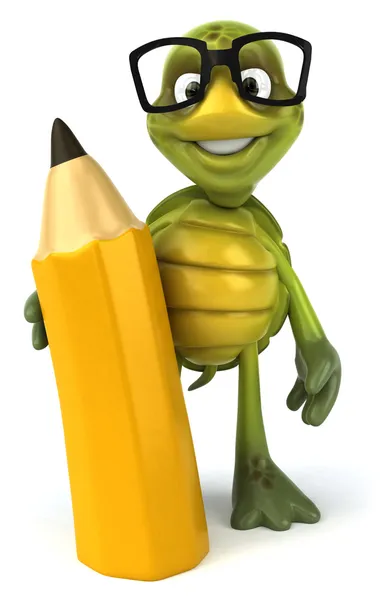 Turtle in glasses with crayon 3d illustration — Stock Photo, Image