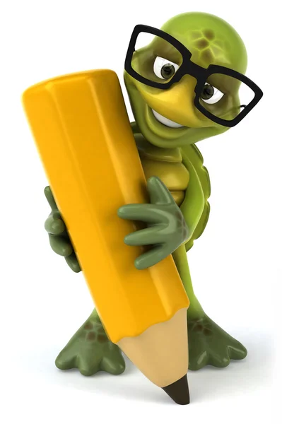 Tortuga en gafas con lápiz de colores 3d ilustración —  Fotos de Stock