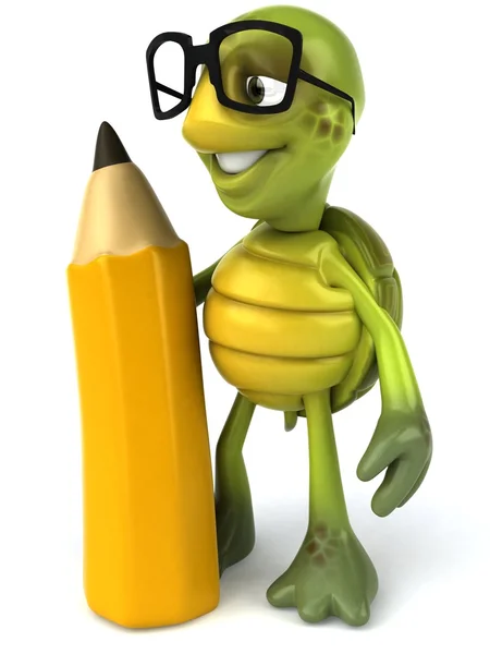 Tartaruga em óculos com lápis de cor ilustração 3d — Fotografia de Stock