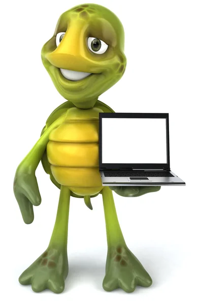 Tartaruga com um laptop ilustração 3d — Fotografia de Stock