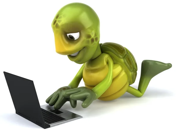 Schildkröte mit einem Laptop 3D-Illustration — Stockfoto