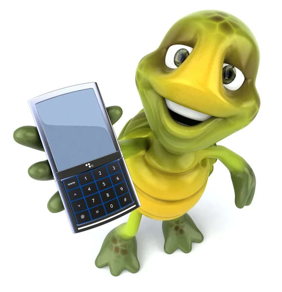 Turtle met mobiele telefoon 3d illustratie — Stockfoto