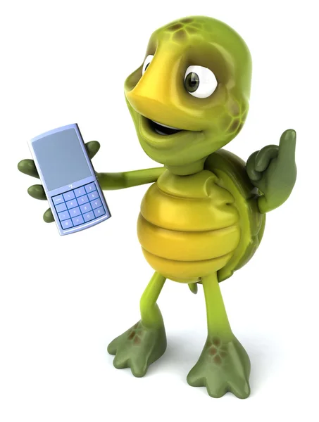 Tartaruga com telefone celular ilustração 3d — Fotografia de Stock