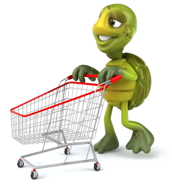 Tartaruga com carrinho de compras ilustração 3d — Fotografia de Stock