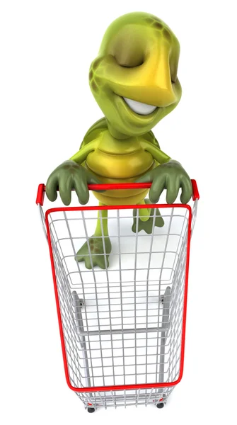 Turtle with shopping cart 3d illustration — Stock Photo, Image