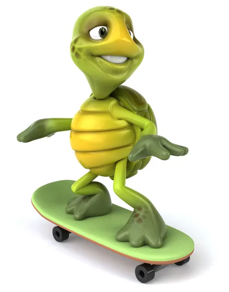 Schildkröte auf einem Skateboard 3D-Illustration — Stockfoto