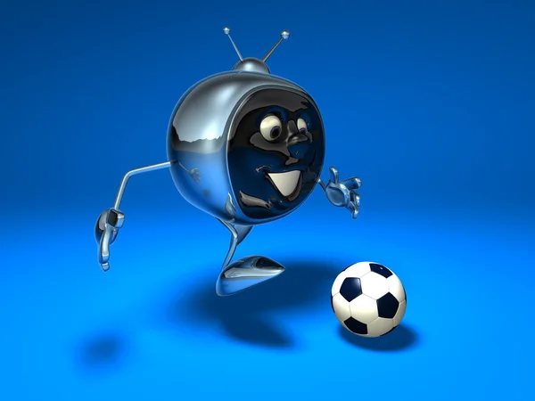 Телевидение, играющее в футбол — стоковое фото
