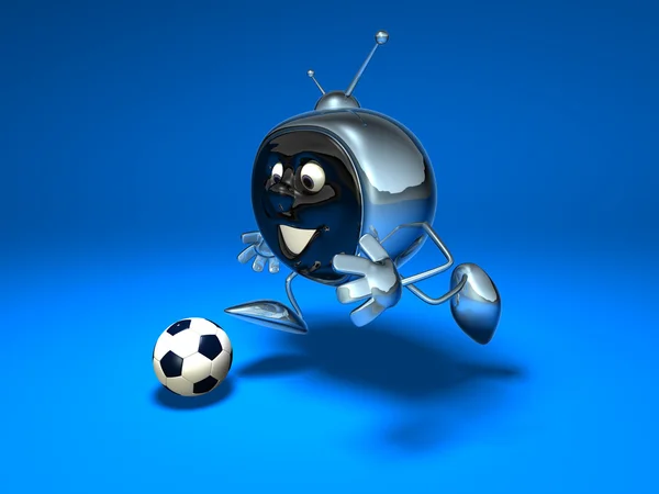 Fernsehen spielt Fußball 3D-Illustration — Stockfoto