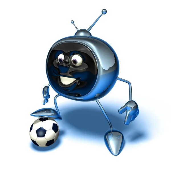 Televize hraje fotbal 3d ilustrace — Stock fotografie