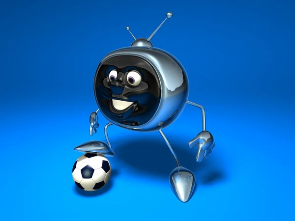 Télévision jouant au football Illustration 3D — Photo
