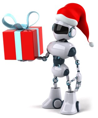 Robot santa with a gift 3d illustration clipart