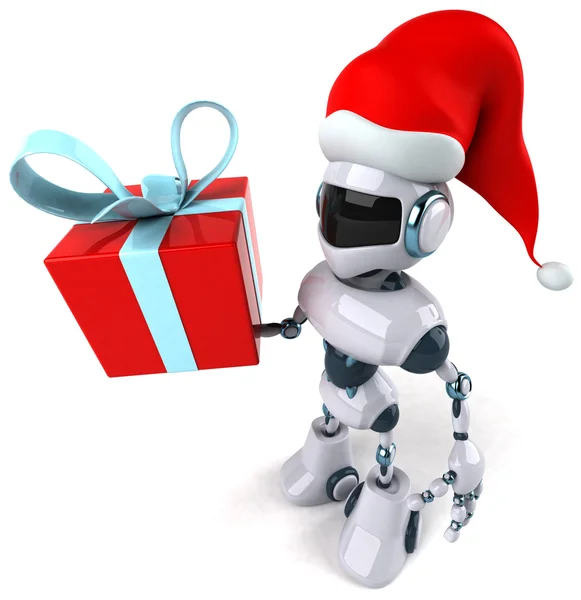 Robot santa with a gift 3d illustration — Stock Photo, Image
