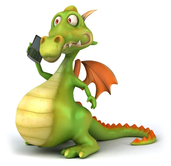 Веселый дракон с трехмерной иллюстрацией мобильного телефона — стоковое фото