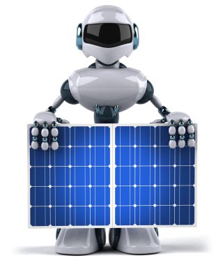 Robot and solar panels 3d illustration clipart