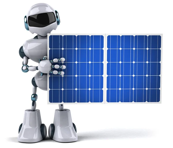 Robot en zonnepanelen 3d illustratie — Stockfoto