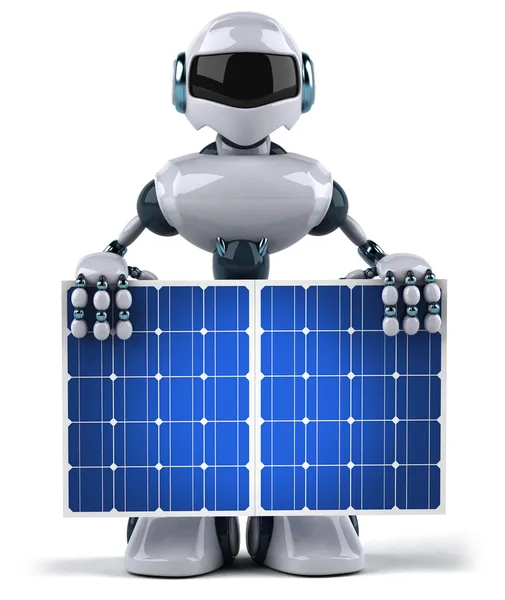Роботы и солнечные панели 3D иллюстрация — стоковое фото
