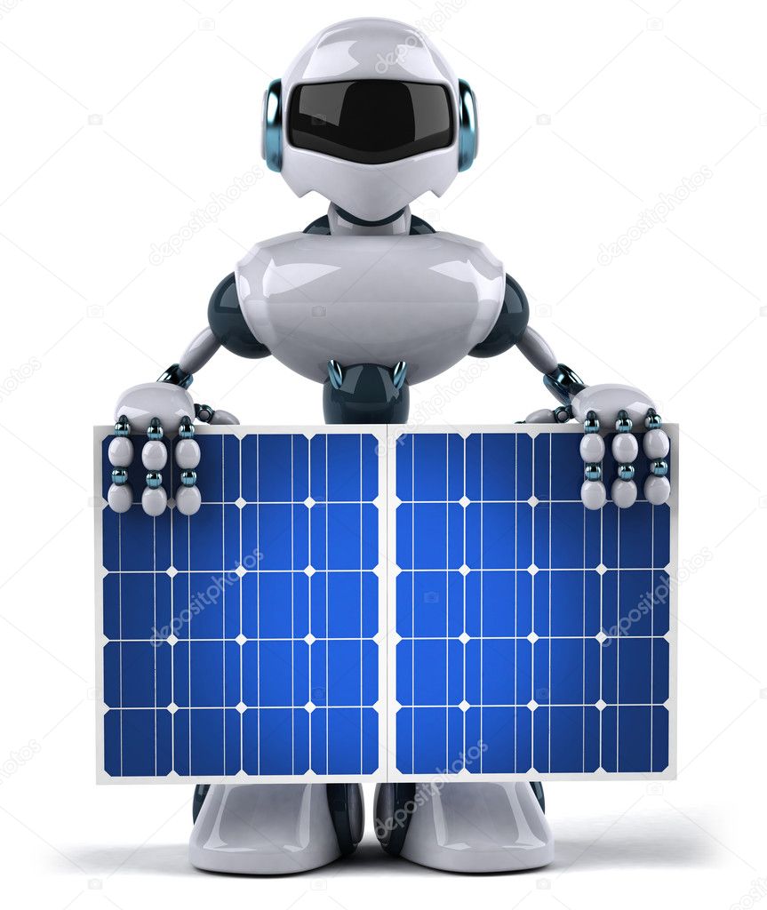 Robot and solar panels 3d illustration