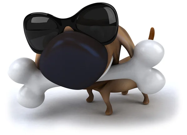 Dog with a bone and a sunglasses 3d illustration — Stock Photo, Image