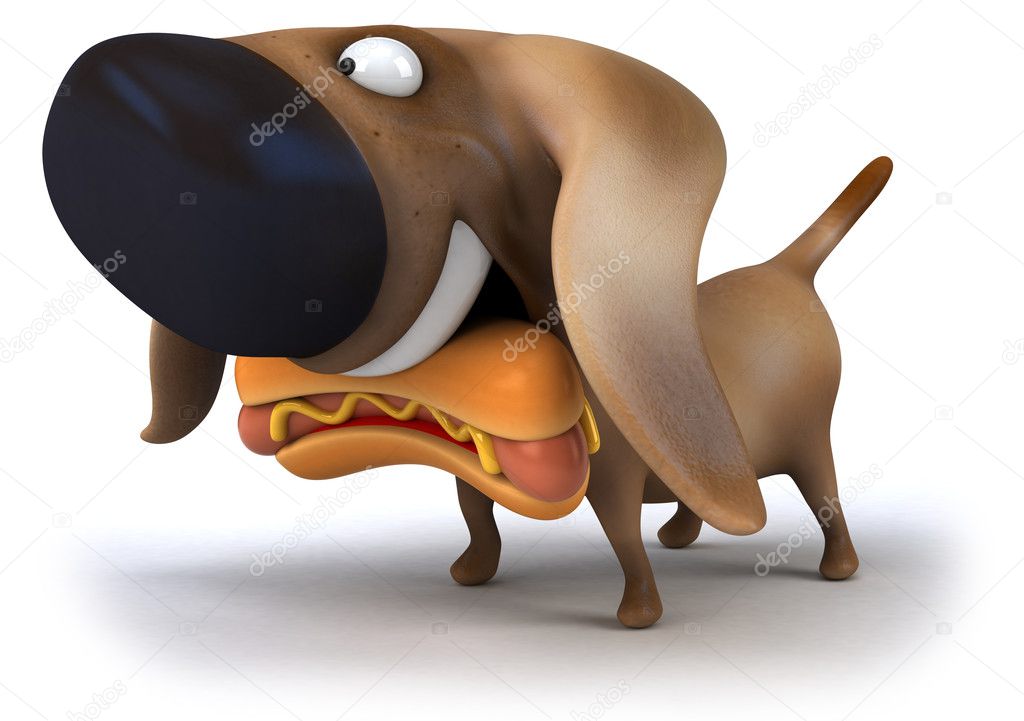 Dog with hotdog 3d illustration